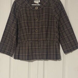 Chadwicks Peplum Cotton brown plaid cropped button down blazer size 10